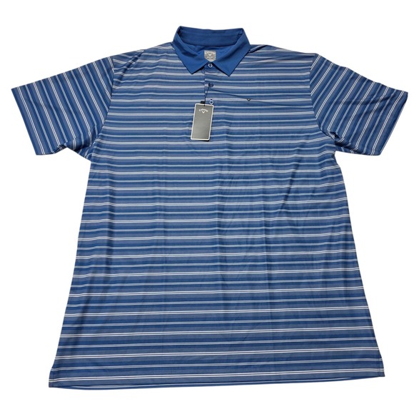 Callaway Mens Golf Polo Shirt 2XLT Bright Cobalt Stripe Stretch Sun Protection - Picture 9 of 9